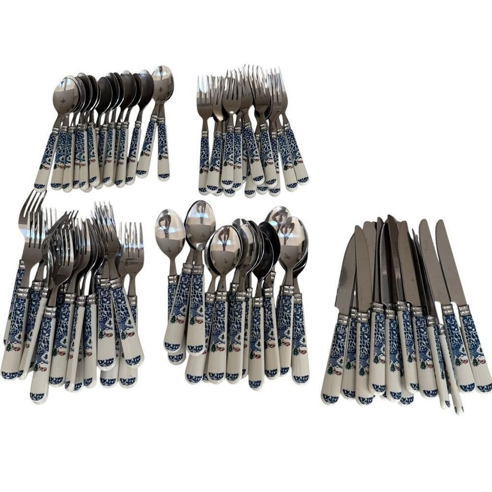 Tienshan vintage Cabin in the snow Flatware Set Of 76 pieces